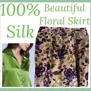Luxury Silk Skirt 100% Silk Womens Gold Beige Tan Purple Lavender Green Size 12